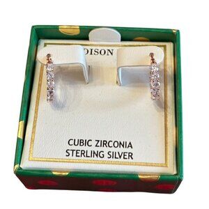 NEW Addison BLVD CZ Huggie Pink Gold Over Sterling Silver Hoop Earrings